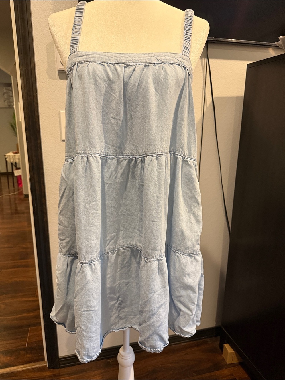 Babydoll Light Blue Tiered A-Line Chambray Skirt